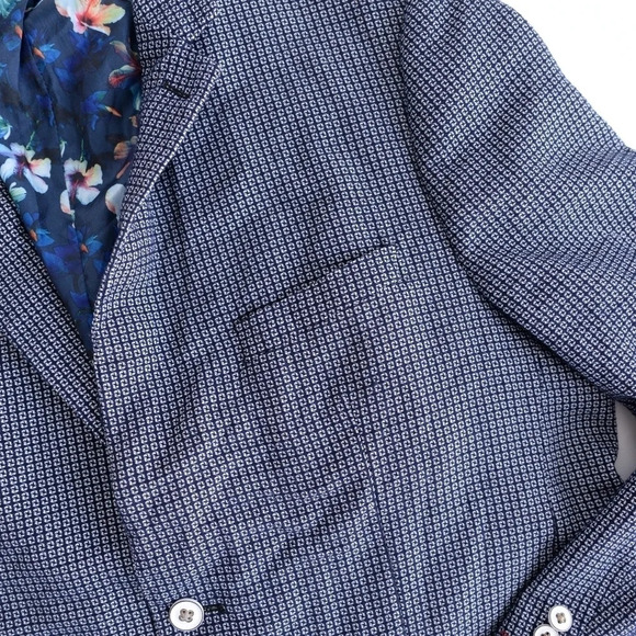 Soul of London Printed Navy Blue with Floral Lining Button Up Fitted Blazer - Picture 12 of 16